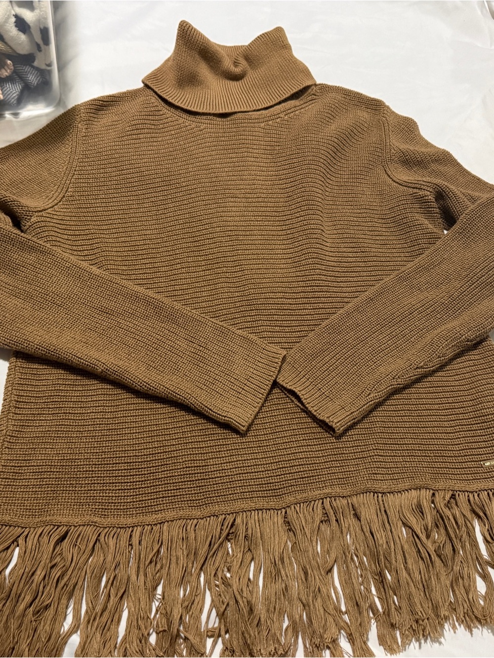 Michael Kors Camel Fringe Hem Turtleneck Sweater